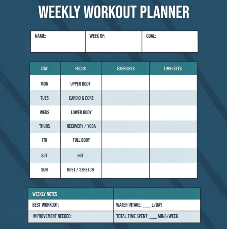 Weekly Workout Planner Template