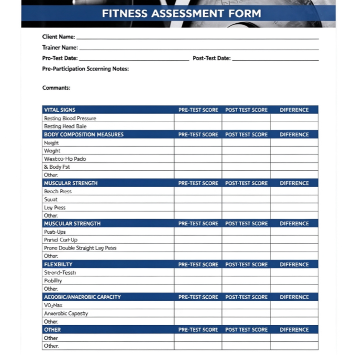 Personal Fitness Assessment Worksheet