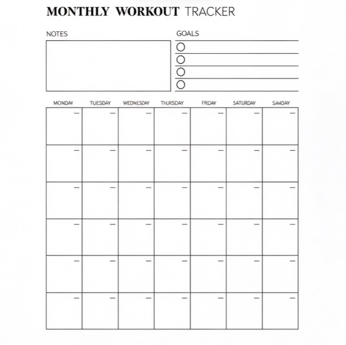 Monthly Workout Progress Tracker