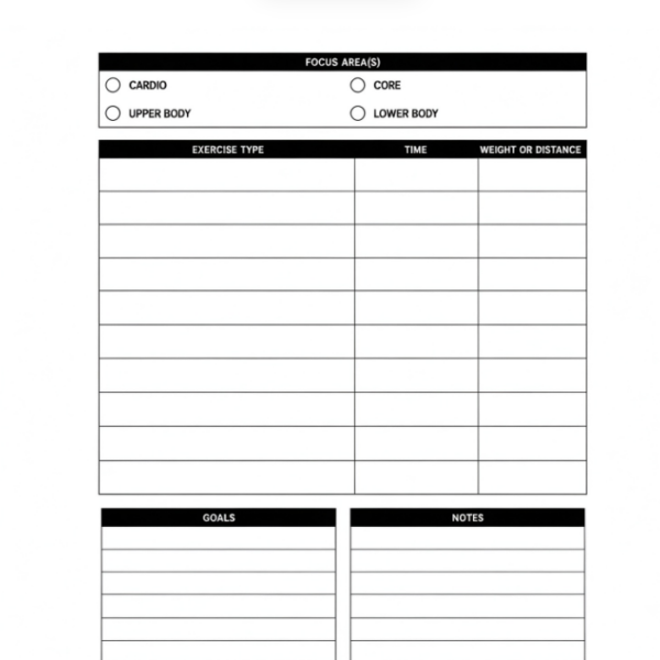Cardio Workout Tracking Sheet
