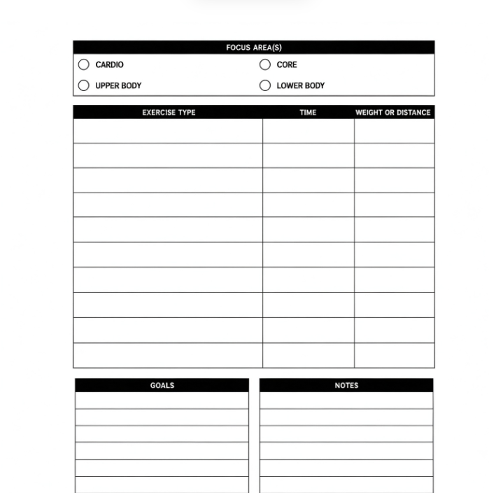 Cardio Workout Tracking Sheet