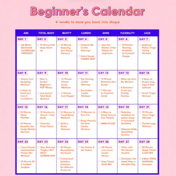 Workout Schedule Calendar